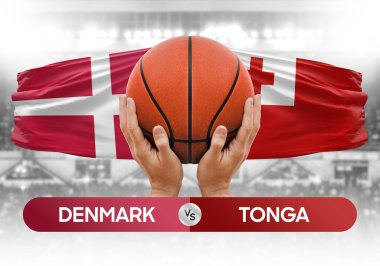 Danimarka, Tonga milli basketbol takımlarına karşı basketbol topu yarışma kupası konsepti imajı