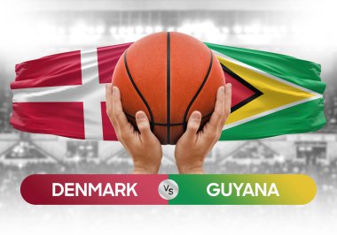 Danimarka, Guyana milli basketbol takımlarına karşı basketbol topu yarışma kupası konsepti imajı