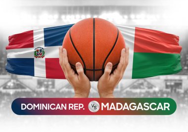 Dominik Cumhuriyeti Madagaskar 'a karşı milli basketbol takımları basketbol maçı kupası konsepti