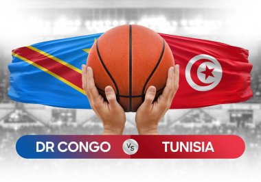 Dr Kongo Tunus 'a karşı milli basketbol takımları basketbol topu yarışma kupası konsepti