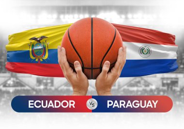 Ekvador Paraguay 'a karşı milli basketbol takımları basketbol topu yarışma kupası konsepti