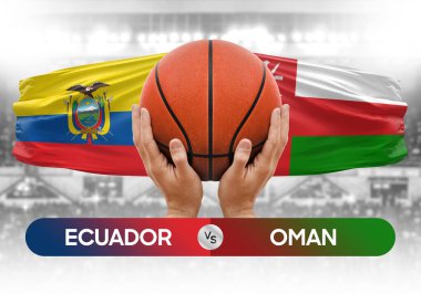 Ekvador Umman 'a karşı milli basketbol takımları basketbol topu yarışma kupası konsepti imajı