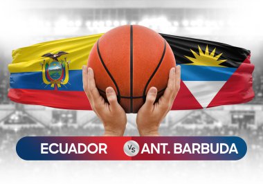 Ekvador, Antigua ve Barbuda milli basketbol takımlarına karşı basket topu yarışma kupası konsepti