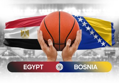 Mısır, Bosna milli basketbol takımlarına karşı basketbol topu yarışma kupası konsepti imajı