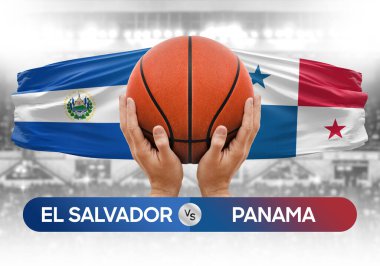 El Salvador Panama milli basketbol takımlarına karşı basketbol topu yarışma kupası konsepti
