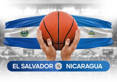 El Salvador Nikaragua 'ya karşı milli basketbol takımları basketbol topu yarışma kupası konsepti