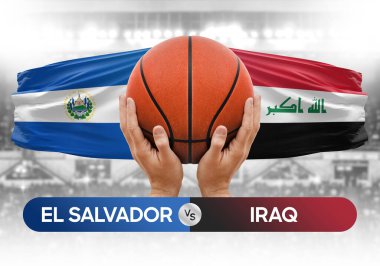 El Salvador Irak 'a karşı milli basketbol takımları basketbol topu yarışma kupası konsepti imajı