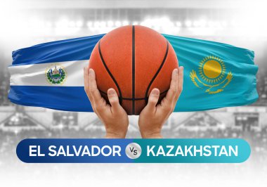 El Salvador Kazakistan milli basketbol takımlarına karşı basketbol topu yarışma kupası konsepti