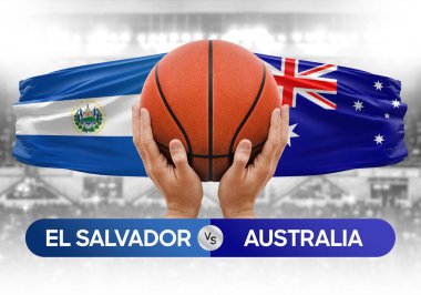 El Salvador Avustralya milli basketbol takımlarına karşı basketbol topu yarışma kupası konsepti imajı