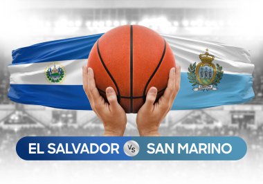 El Salvador, San Marino Millî Basketbol Takımı 'na karşı. Basketbol maçı kupası konsepti.