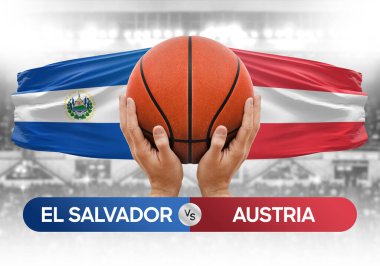 El Salvador Avusturya milli basketbol takımlarına karşı basketbol topu yarışma kupası konsepti imajı