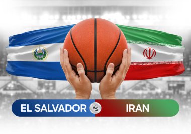 El Salvador, İran milli basketbol takımlarına karşı basketbol topu yarışma kupası konsepti