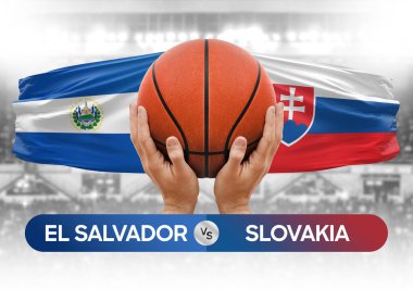 El Salvador Slovakya 'ya karşı milli basketbol takımları basketbol topu yarışma kupası konsepti imajı