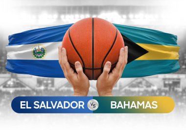 El Salvador Bahamalar 'a karşı milli basketbol takımları basketbol topu yarışma kupası konsepti imajı