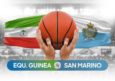 Ekvator Ginesi San Marino milli basketbol takımlarına karşı basket topu yarışma kupası konsepti