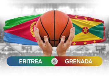 Eritrea Grenada milli basketbol takımlarına karşı basketbol topu yarışma kupası konsepti