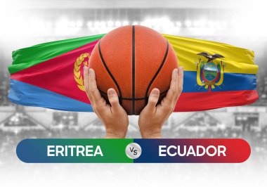 Eritrea Ekvador 'a karşı milli basketbol takımları basketbol topu yarışma kupası konsepti imajı