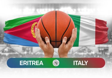 Eritrea İtalya milli basketbol takımlarına karşı basketbol topu yarışma kupası konsepti imajı