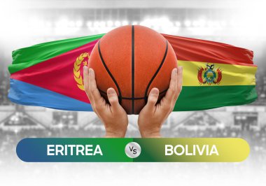 Eritrea Bolivya 'ya karşı milli basketbol takımları basketbol topu yarışma kupası konsepti imajı