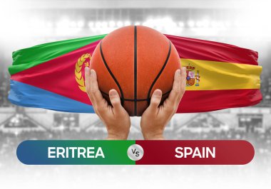 Eritrea İspanya milli basketbol takımlarına karşı basketbol topu yarışma kupası konsepti