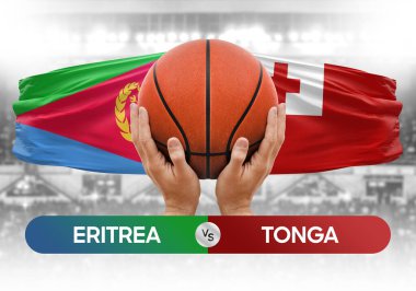 Eritrea, Tonga 'ya karşı milli basketbol takımları basketbol maçı kupası konsepti imajı