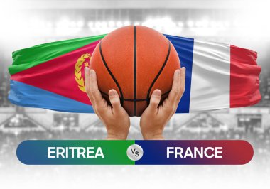 Eritrea Fransa milli basketbol takımlarına karşı basketbol topu yarışma kupası konsepti imajı