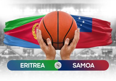 Eritrea Samoa 'ya karşı milli basketbol takımları basketbol topu yarışma kupası konsepti imajı