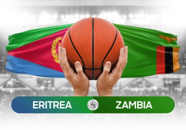 Eritrea Zambiya 'ya karşı milli basketbol takımları basketbol topu yarışma kupası konsepti imajı