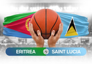 Eritre, Saint Lucia 'ya karşı milli basketbol takımları basketbol topu yarışma kupası konsepti imajı