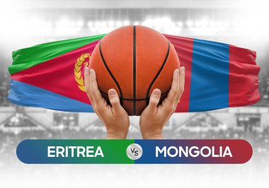 Eritre Moğolistan 'a karşı milli basketbol takımları basketbol topu yarışma kupası konsepti imajı