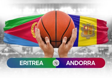 Eritrea Andorra 'ya karşı milli basketbol takımları basketbol topu yarışma kupası konsepti imajı