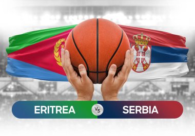 Eritrea Sırbistan milli basketbol takımlarına karşı basketbol topu yarışma kupası konsepti imajı
