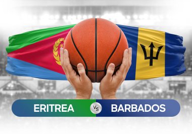 Eritrea Barbados 'a karşı milli basketbol takımları basketbol topu yarışma kupası konsepti imajı