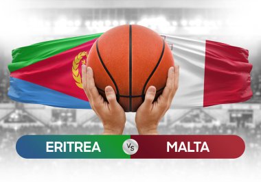 Eritrea Malta milli basketbol takımlarına karşı basketbol topu yarışma kupası konsepti imajı