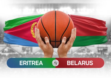 Eritrea, Belarus milli basketbol takımlarına karşı basketbol topu yarışma kupası konsepti