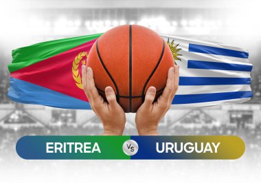 Eritrea Uruguay 'a karşı milli basketbol takımları basketbol topu yarışma kupası konsepti imajı