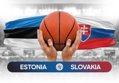 Estonya, Slovakya milli basketbol takımlarına karşı basketbol topu yarışma kupası konsepti imajı