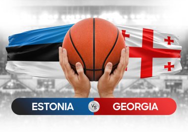Estonya, Gürcistan milli basketbol takımlarına karşı basketbol topu yarışma kupası imajı
