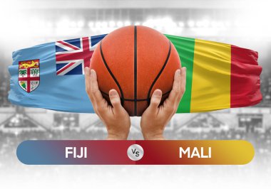 Fiji Mali milli basketbol takımlarına karşı basketbol topu yarışma kupası konsepti