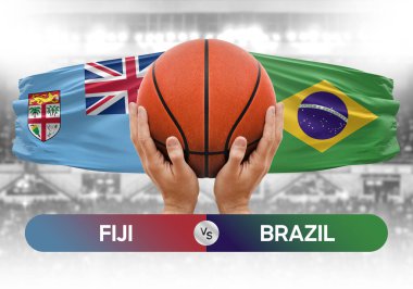 Fiji Brezilya milli basketbol takımlarına karşı basketbol topu yarışma kupası konsepti