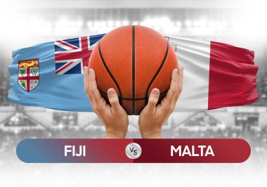 Fiji Malta milli basketbol takımlarına karşı basketbol topu yarışma kupası konsepti