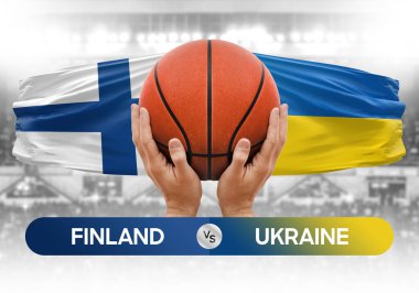 Finlandiya, Ukrayna milli basketbol takımlarına karşı basketbol topu yarışma kupası konsepti