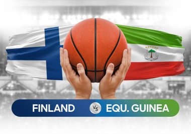 Finlandiya Ekvator Ginesine karşı milli basketbol takımları basketbol topu yarışma kupası konsepti