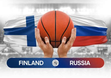 Finlandiya, Rusya milli basketbol takımlarına karşı basketbol topu yarışma kupası konsepti