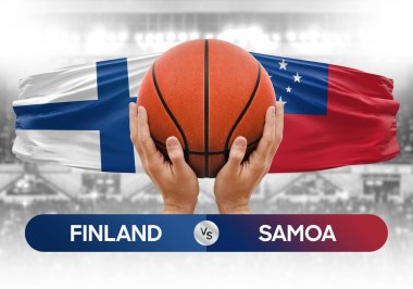 Finlandiya, Samoa milli basketbol takımlarına karşı basketbol topu yarışma kupası konsepti imajı