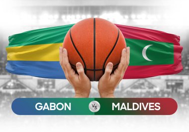 Gabon Maldivler 'e karşı milli basketbol takımları basketbol topu yarışma kupası konsepti imajı