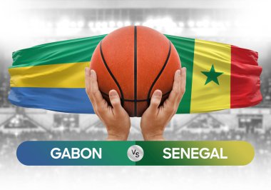 Gabon, Senegal milli basketbol takımlarına karşı basketbol topu yarışma kupası konsepti imajı