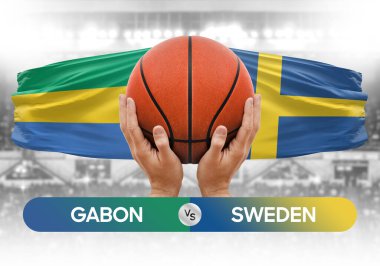 Gabon, İsveç milli basketbol takımlarına karşı basketbol topu yarışma kupası konsepti