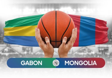 Gabon Moğolistan milli basketbol takımlarına karşı basketbol topu yarışma kupası konsepti