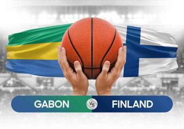 Gabon, Finlandiya milli basketbol takımlarına karşı basketbol topu yarışma kupası konsepti